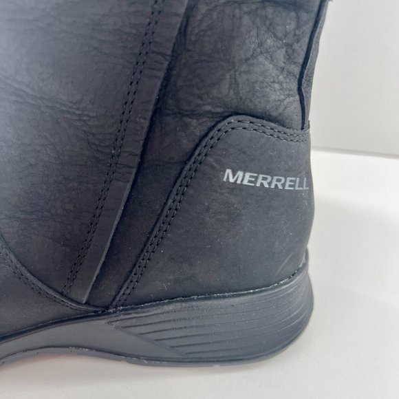 Merrell Travvy Black Leather Waterproof Boots Size 7.5 Bootie Mid Calf Size Zipp - Picture 13 of 14